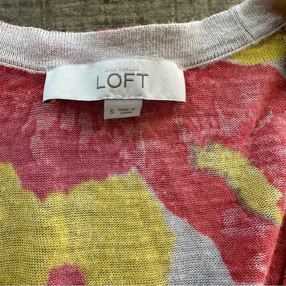Loft Floral button front V neck cardigan sweater Pink orange tan yellow - Picture 4 of 10